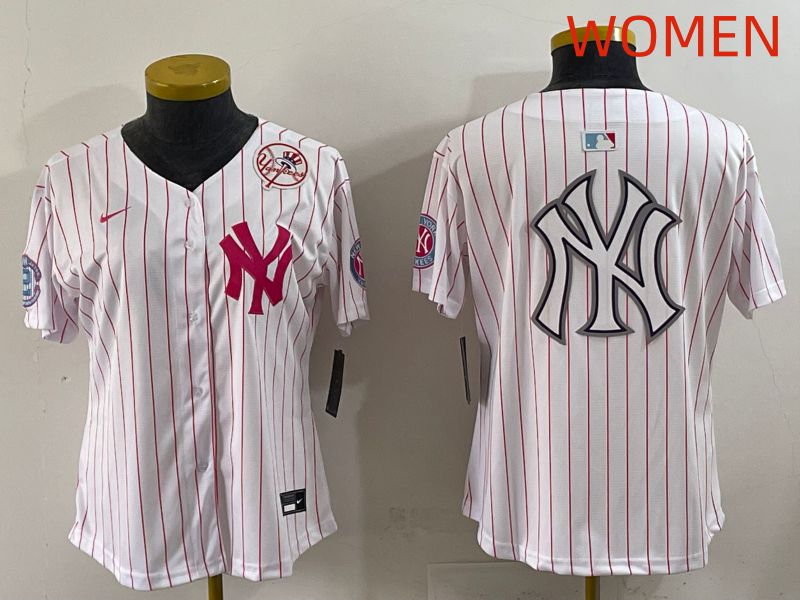 Women 2025 New York Yankees Blank White Stripe Joint Name Nike MLB Jersey style 27->women mlb jersey->Women Jersey